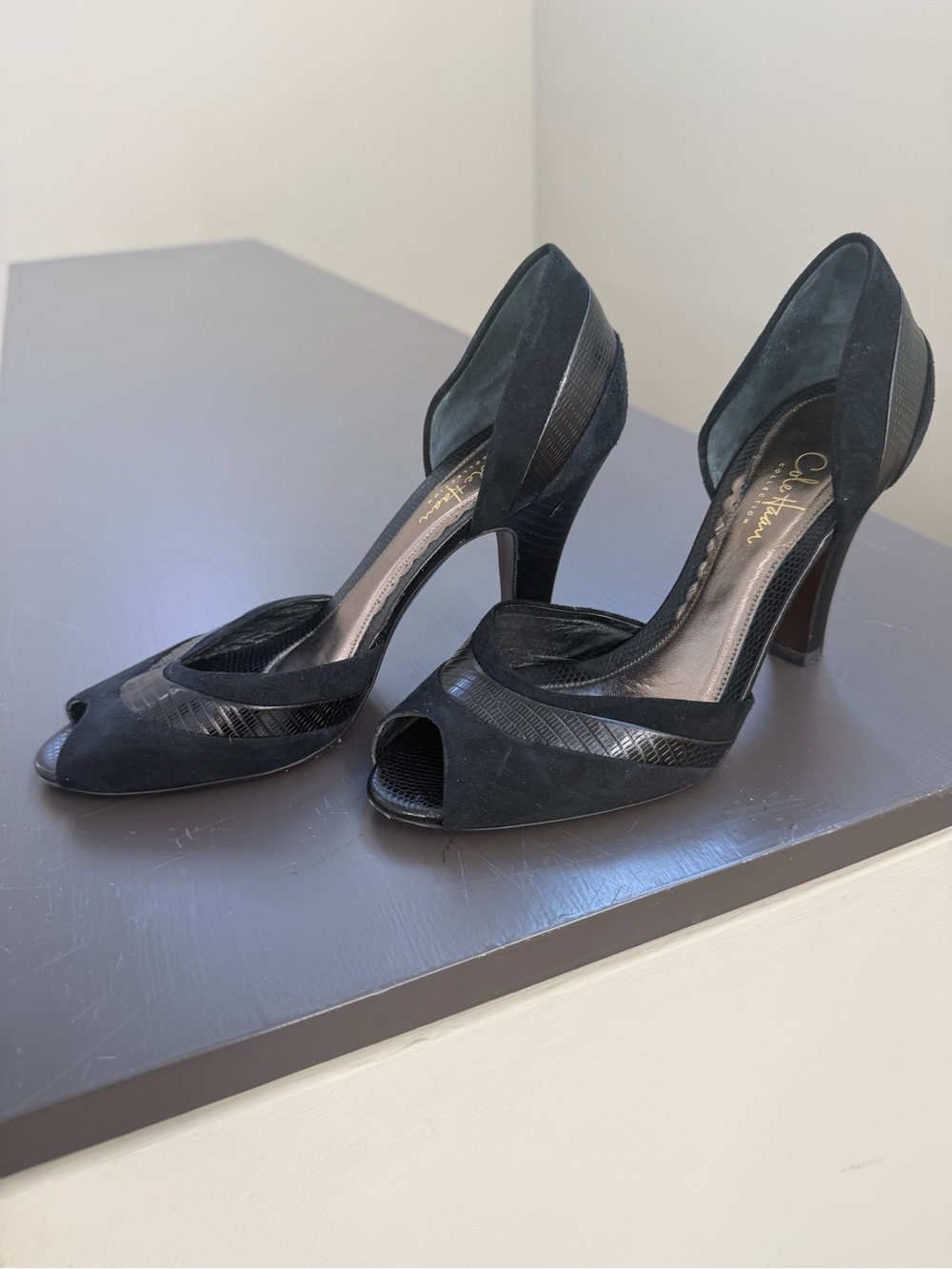 Cole Haan Black Peep-Toe D'Orsay Heels
